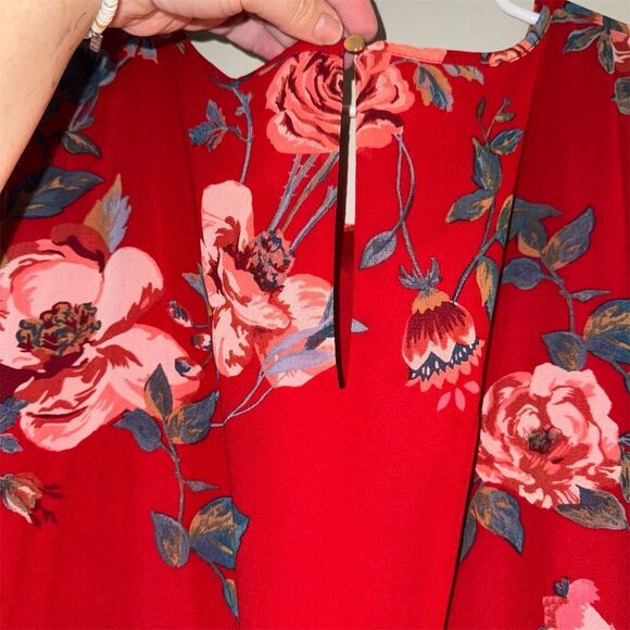 Ava & Viv Plus 4X Red Floral Midi Dress Long Sleeve V-Neck Casual - Picture 6 of 7